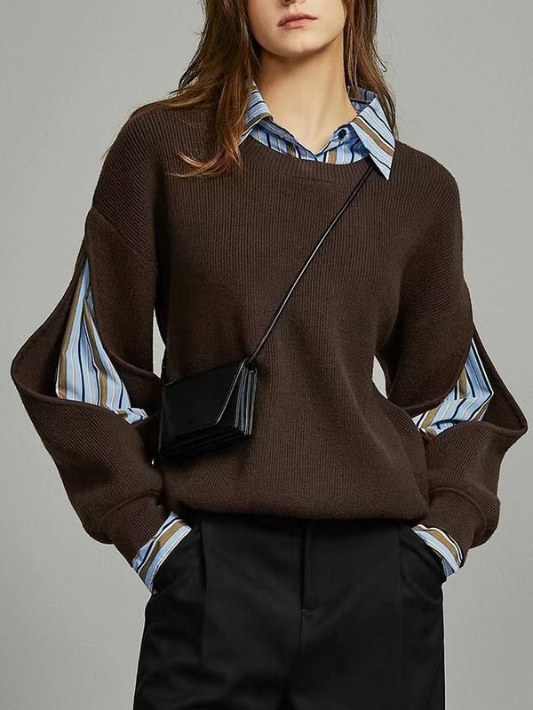 Women Knit Jumper Crew Neck Pullover Sweater Layered Long Sleeve Top