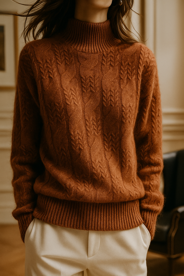 Women's Merino Wool Turtleneck Cable Knit Sweater Jumper Tops