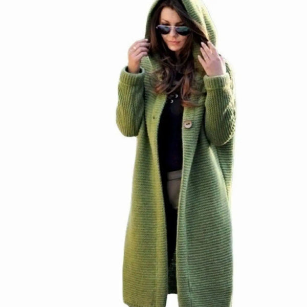 Rosie | Women's Hooded Long Knit Maxi Cardigan Ribbed Open Front