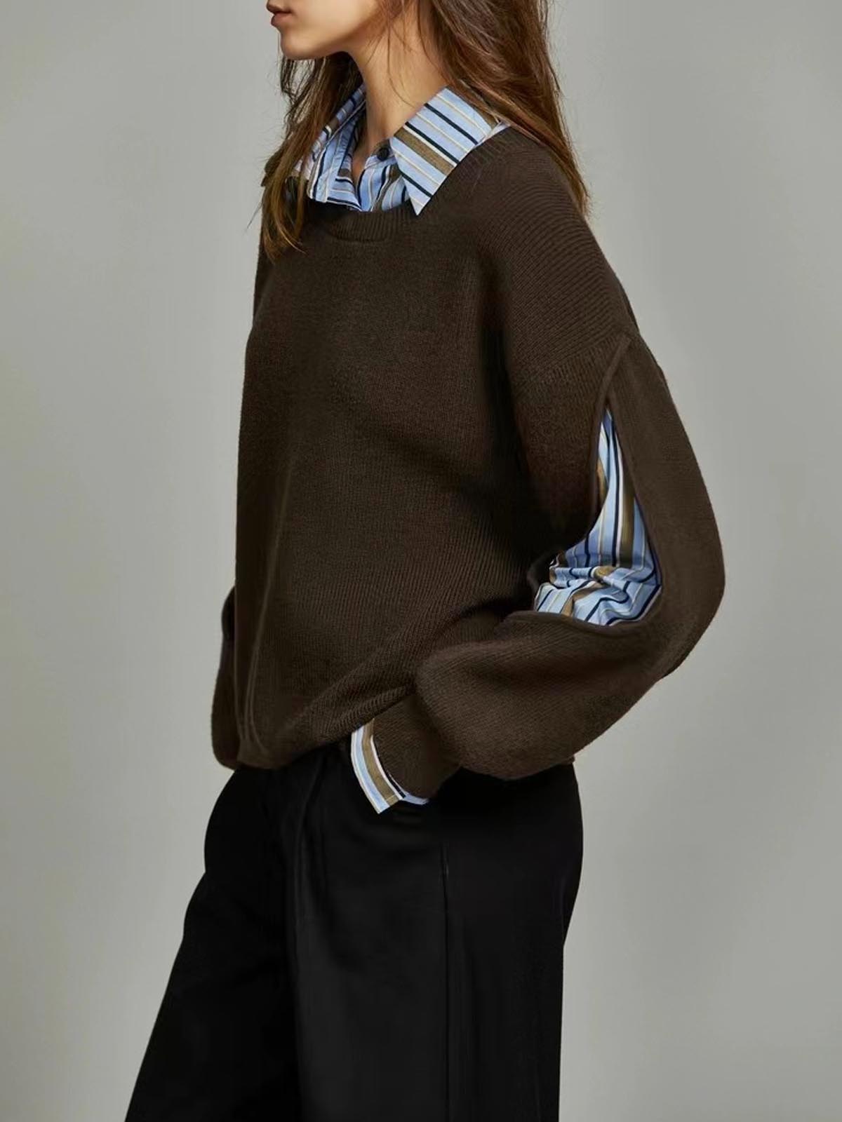 Women Knit Jumper Crew Neck Pullover Sweater Layered Long Sleeve Top