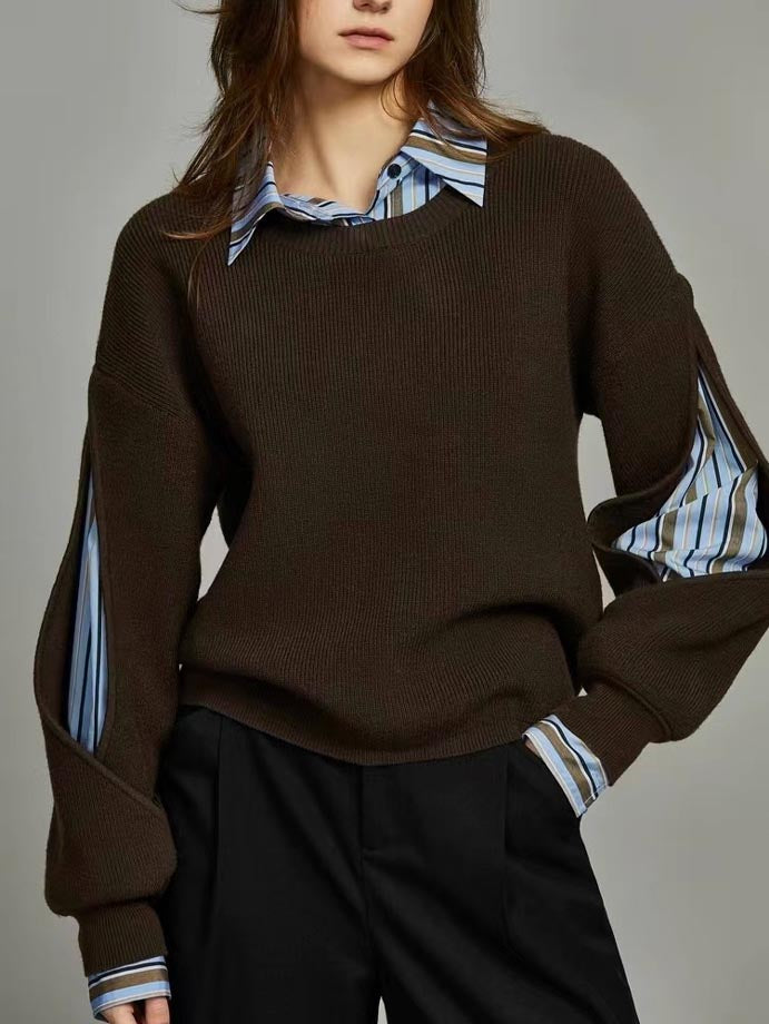 Women Knit Jumper Crew Neck Pullover Sweater Layered Long Sleeve Top