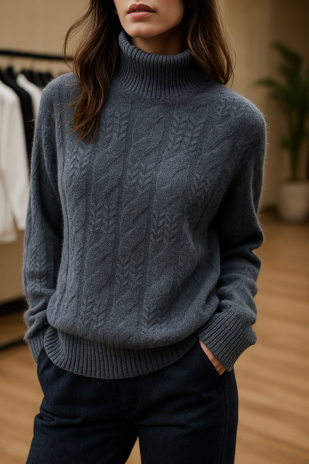 Women's Merino Wool Turtleneck Cable Knit Sweater Jumper Tops