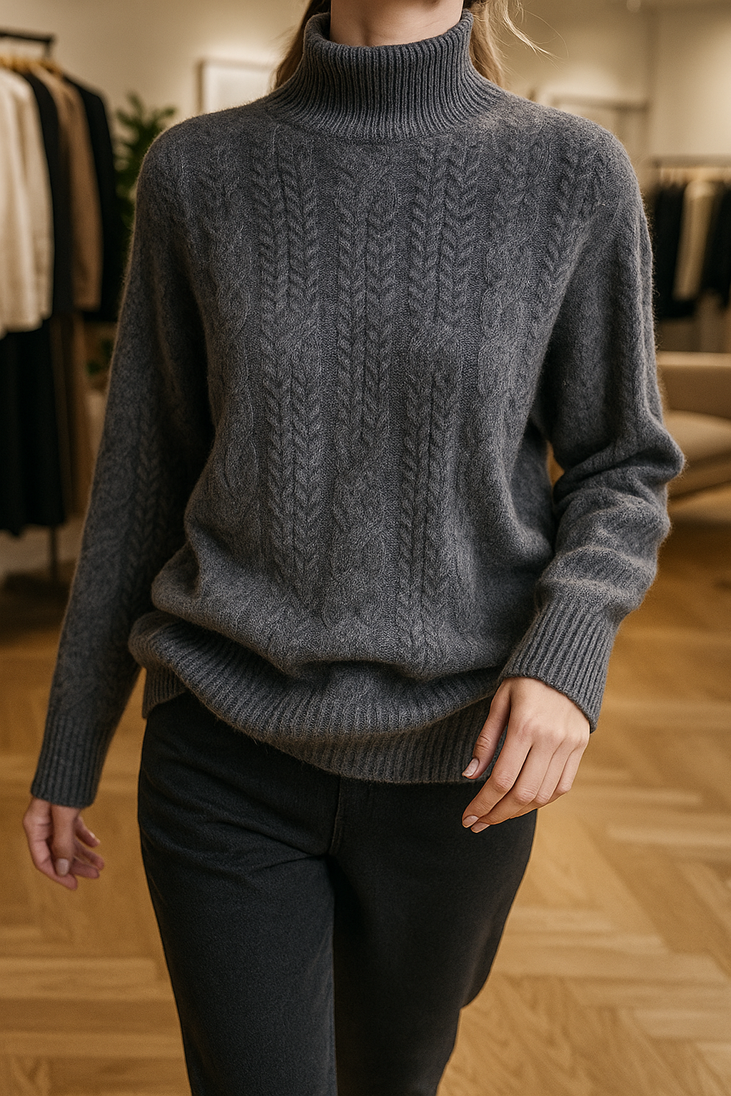 Women's Merino Wool Turtleneck Cable Knit Sweater Jumper Tops