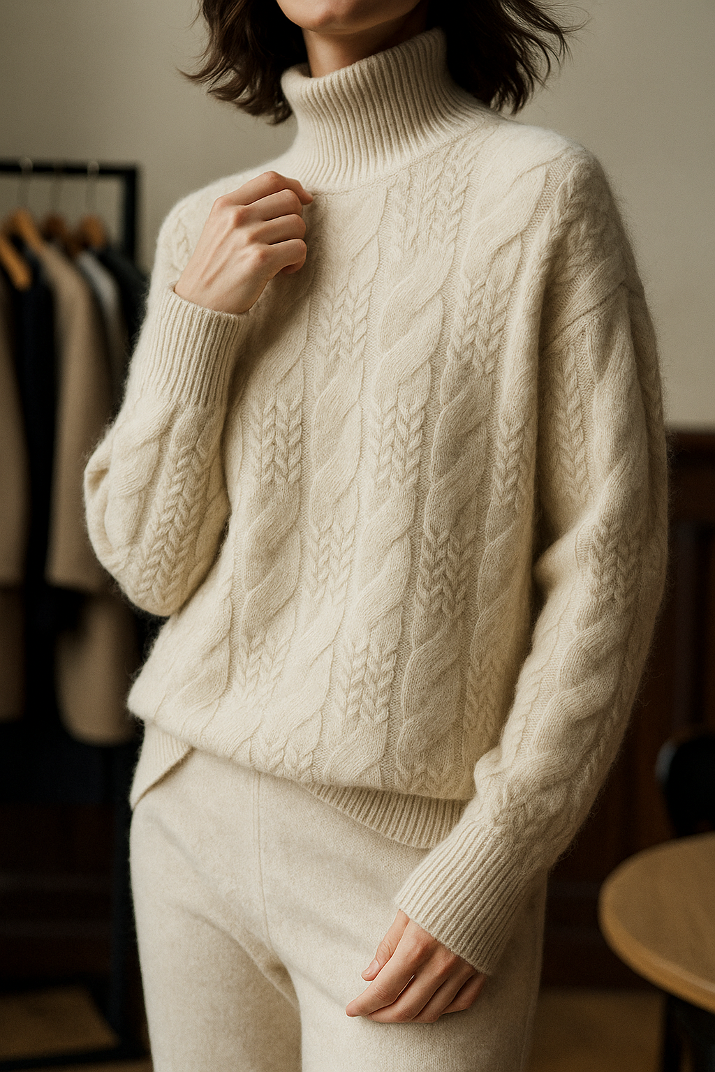 Women's Merino Wool Turtleneck Cable Knit Sweater Jumper Tops