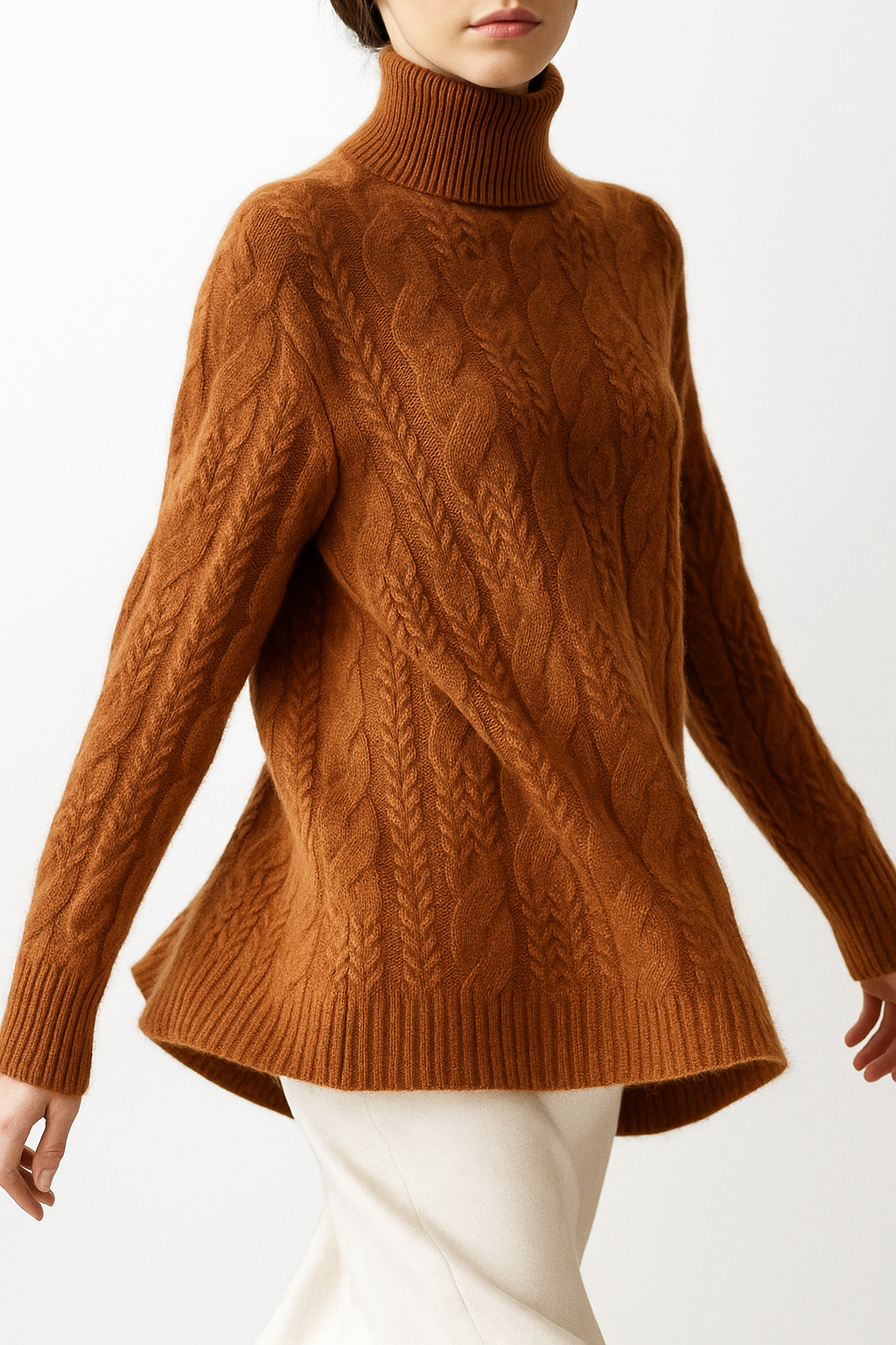 Women's Merino Wool Turtleneck Cable Knit Sweater Jumper Tops