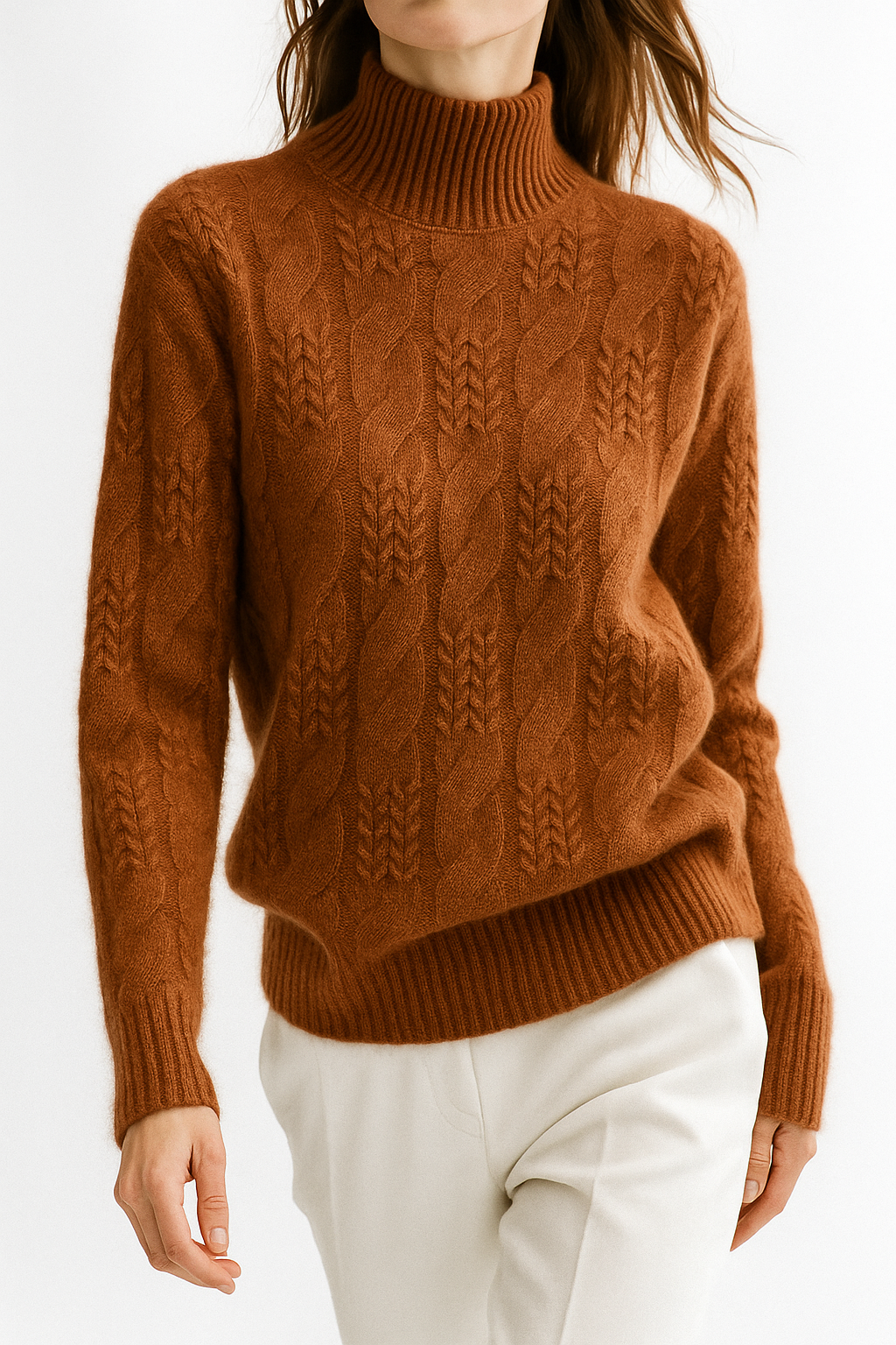 Women's Merino Wool Turtleneck Cable Knit Sweater Jumper Tops