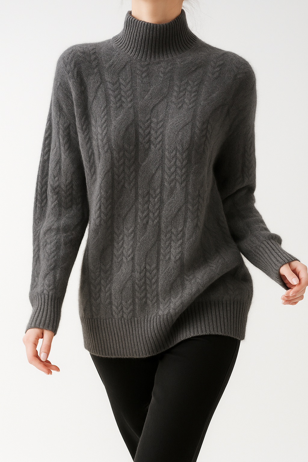 Women's Merino Wool Turtleneck Cable Knit Sweater Jumper Tops