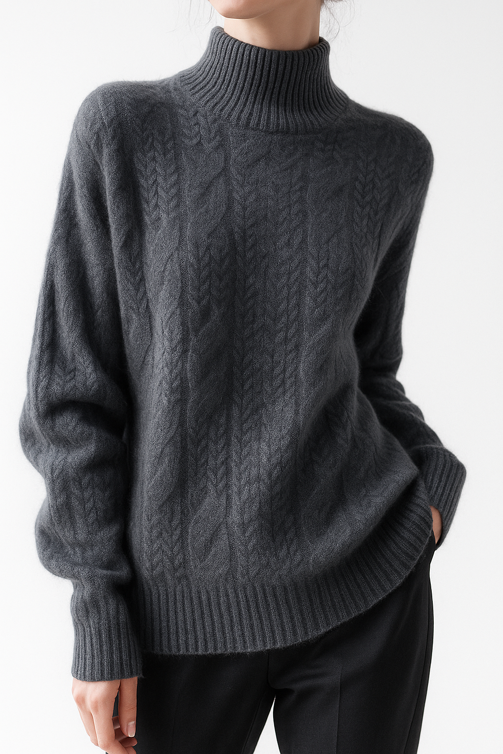Women's Merino Wool Turtleneck Cable Knit Sweater Jumper Tops