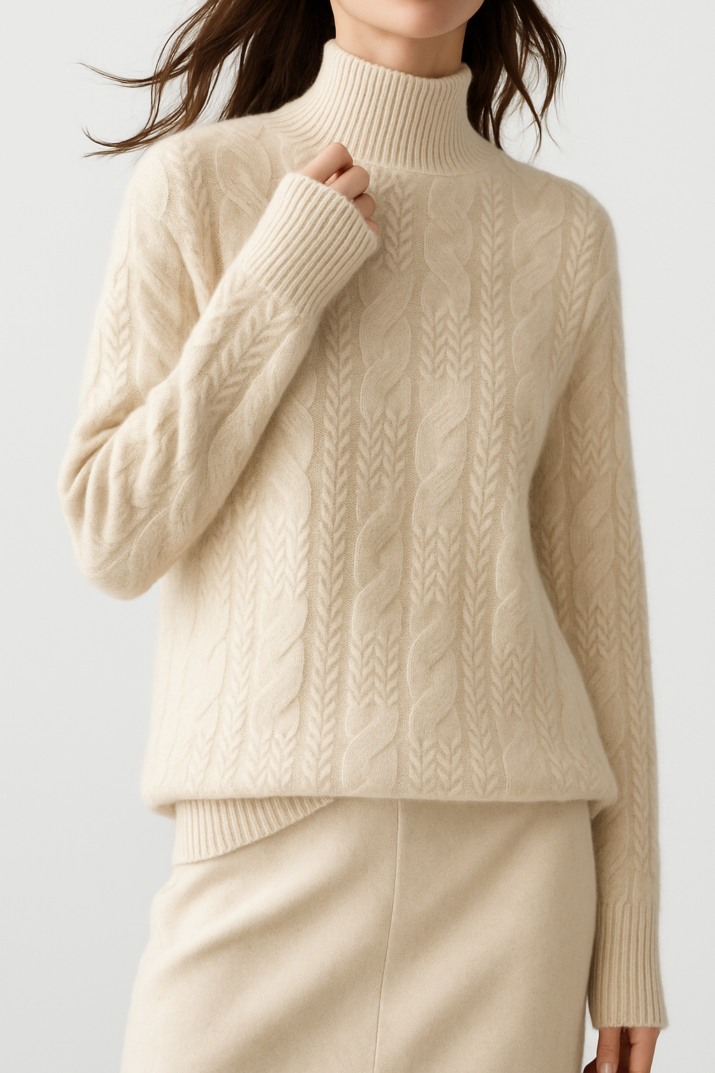 Women's Merino Wool Turtleneck Cable Knit Sweater Jumper Tops