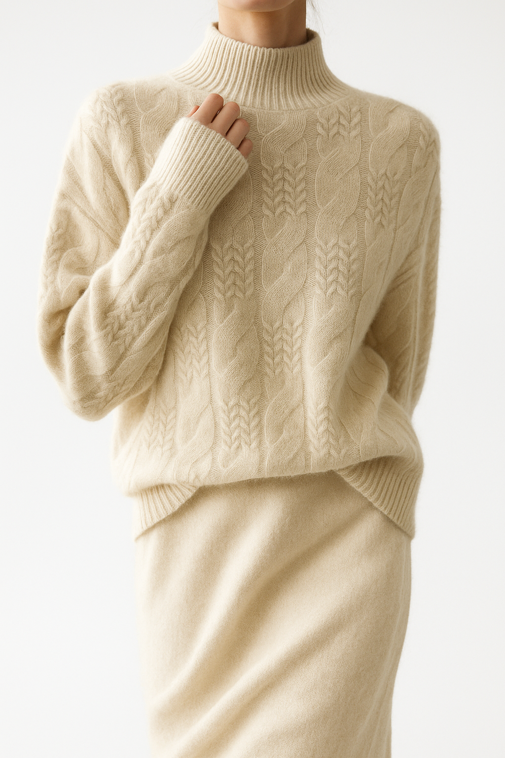 Women's Merino Wool Turtleneck Cable Knit Sweater Jumper Tops