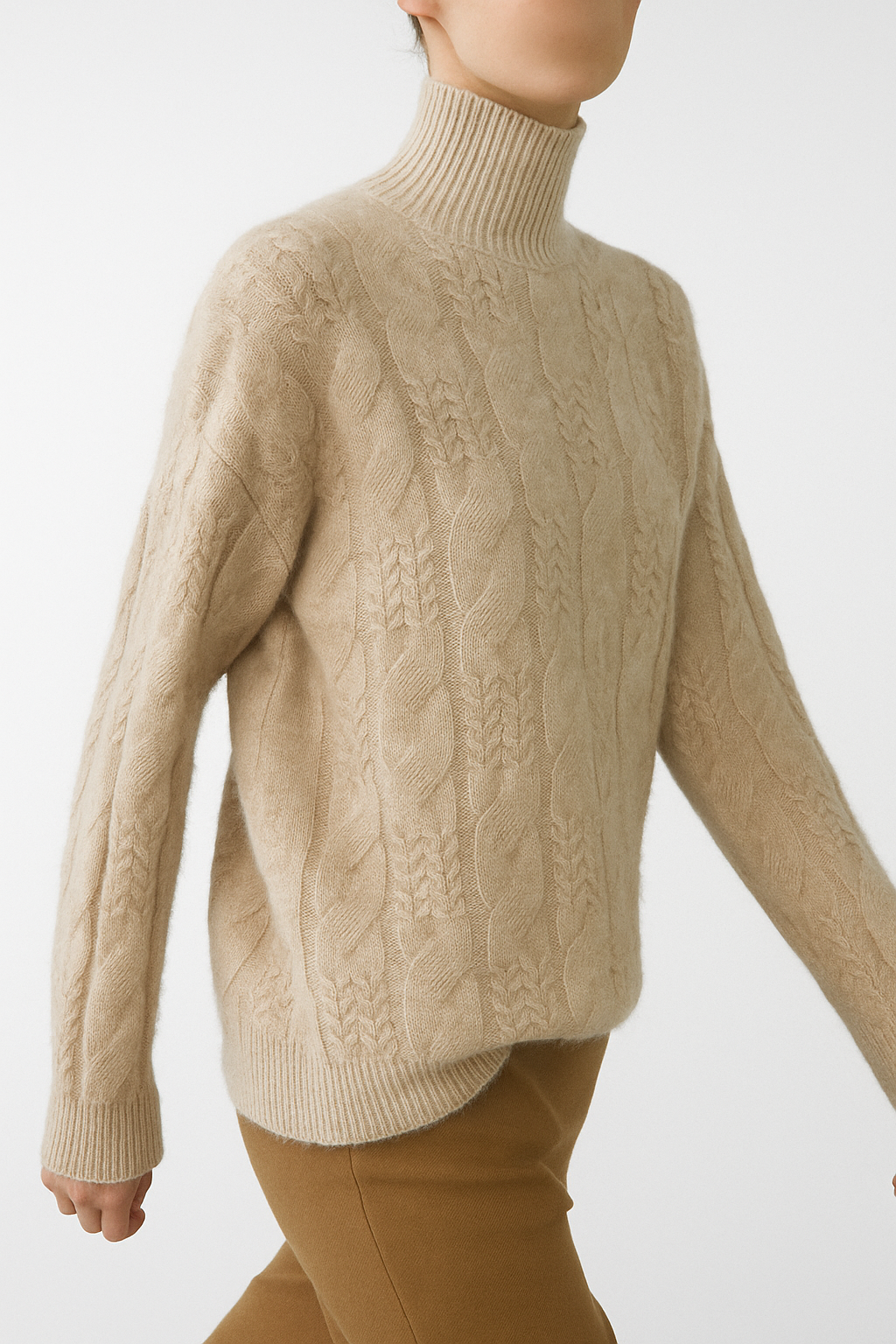 Women's Merino Wool Turtleneck Cable Knit Sweater Jumper Tops