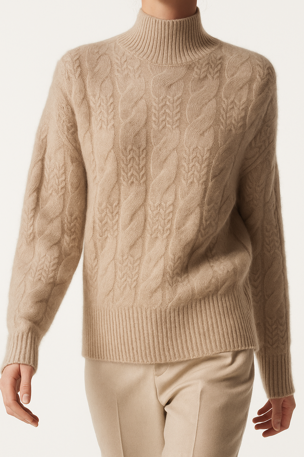 Women's Merino Wool Turtleneck Cable Knit Sweater Jumper Tops