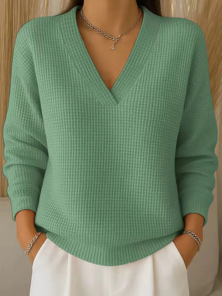Women's V-Neck Knit Jumper Pullover Sweater Loose Fit Top