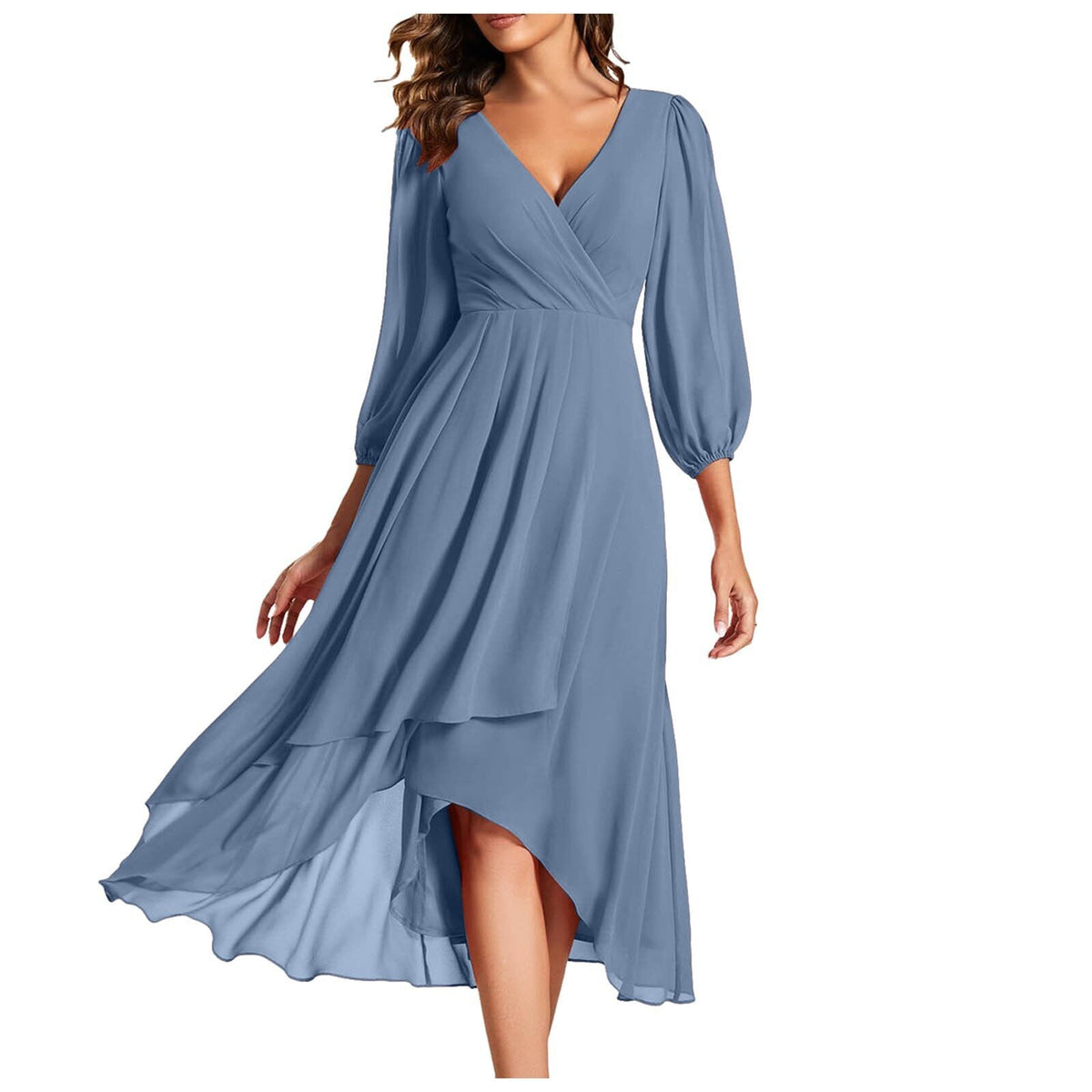 V-Neck Wrap Dress with Long Sleeves for Women