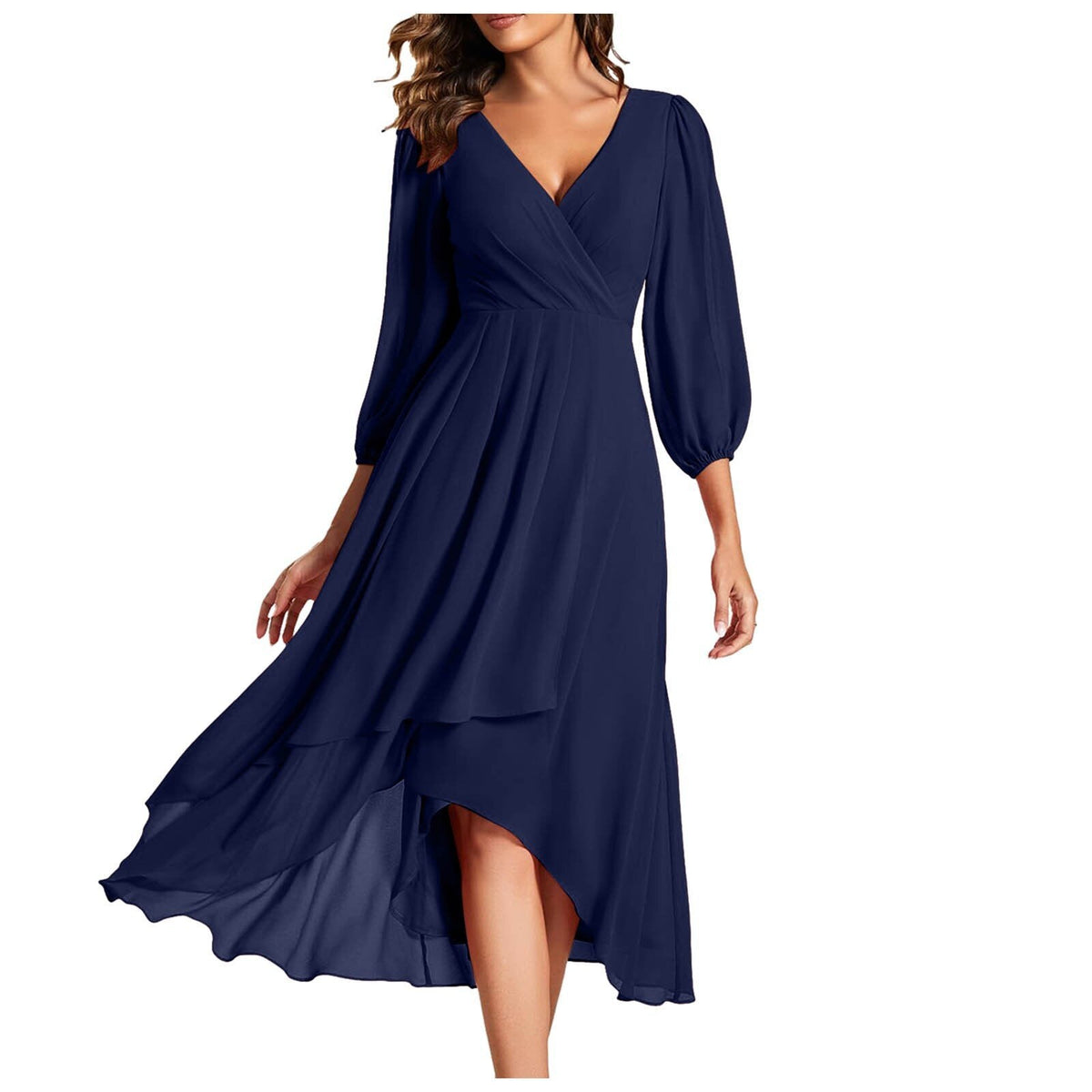 V-Neck Wrap Dress with Long Sleeves for Women