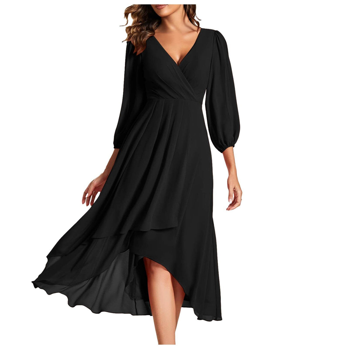 V-Neck Wrap Dress with Long Sleeves for Women