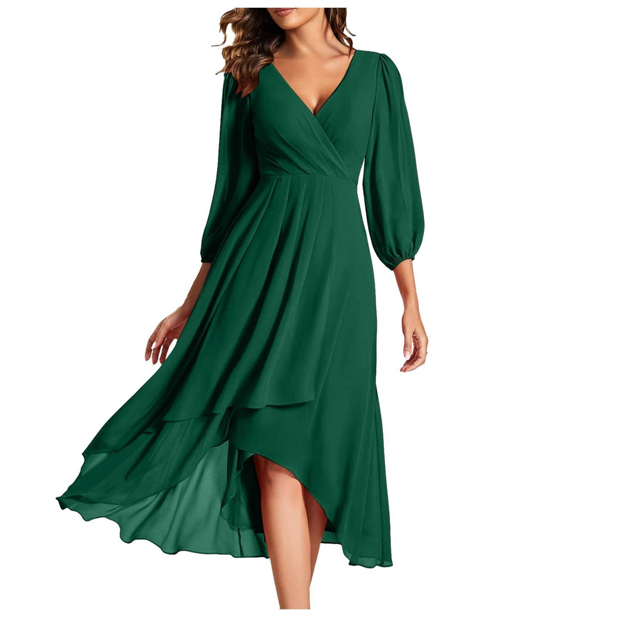 V-Neck Wrap Dress with Long Sleeves for Women