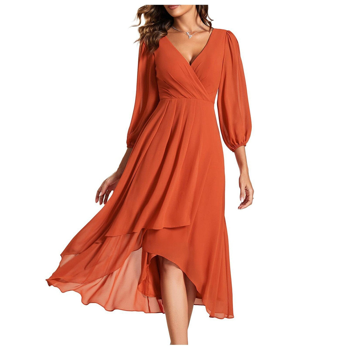 V-Neck Wrap Dress with Long Sleeves for Women