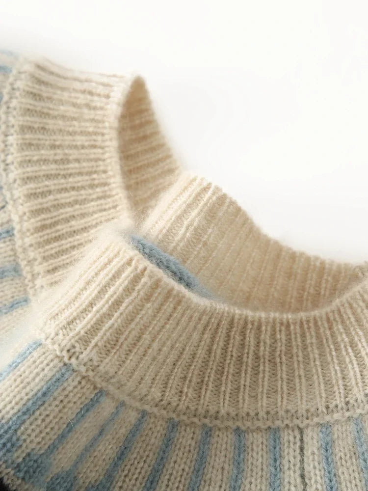 Women's Wool Knit Sweater Pullover Crewneck Fair Isle Knitwear