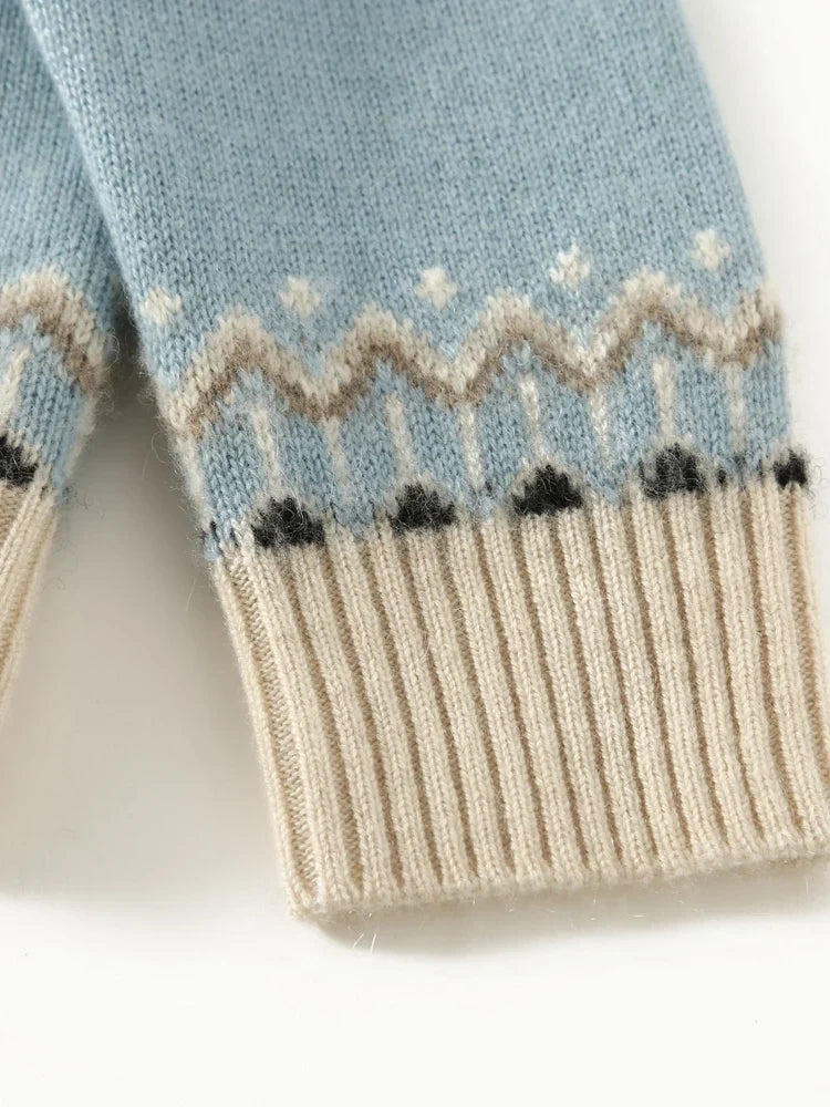 Women's Wool Knit Sweater Pullover Crewneck Fair Isle Knitwear