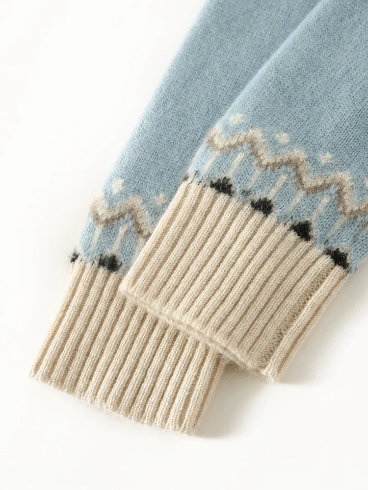 Women's Wool Knit Sweater Pullover Crewneck Fair Isle Knitwear