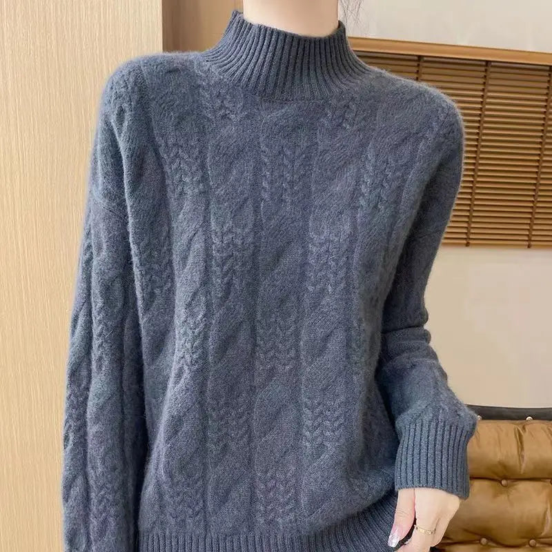 Women's Merino Wool Turtleneck Cable Knit Sweater Jumper Tops