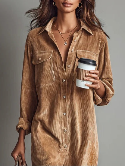 Corduroy Dress Women Long Sleeve Midi Dress