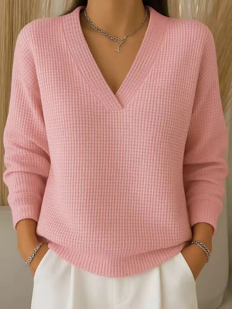 Women's V-Neck Knit Jumper Pullover Sweater Loose Fit Top