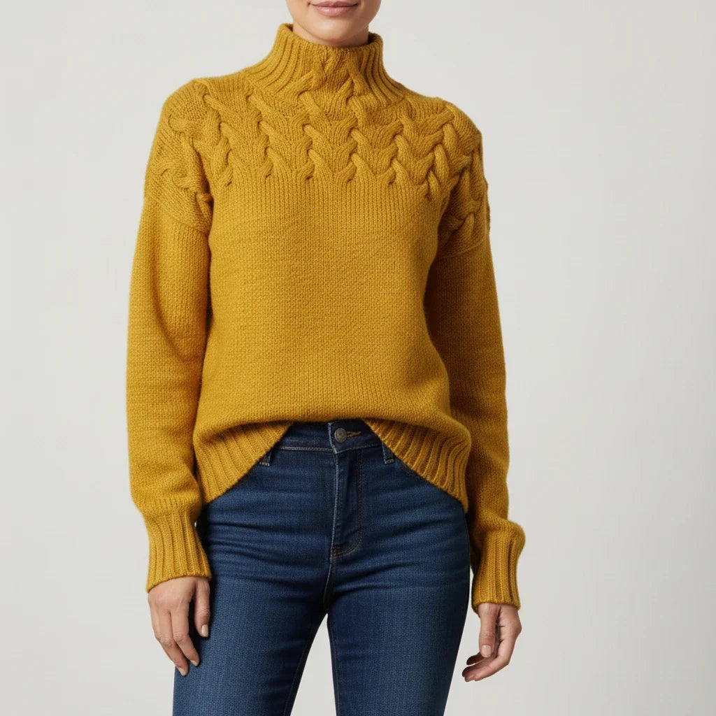 Women's Merino Wool Cable Knit Turtleneck Pullover