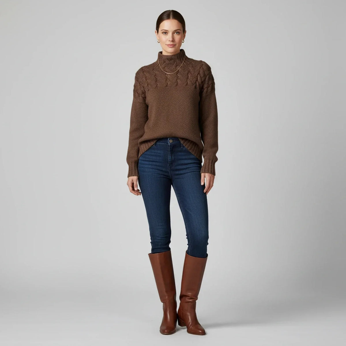 Women's Merino Wool Cable Knit Turtleneck Pullover