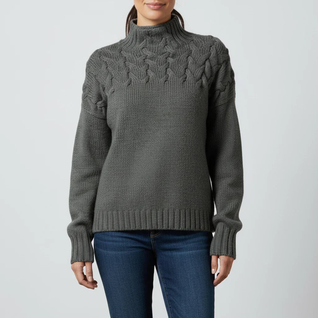 Women's Merino Wool Cable Knit Turtleneck Pullover