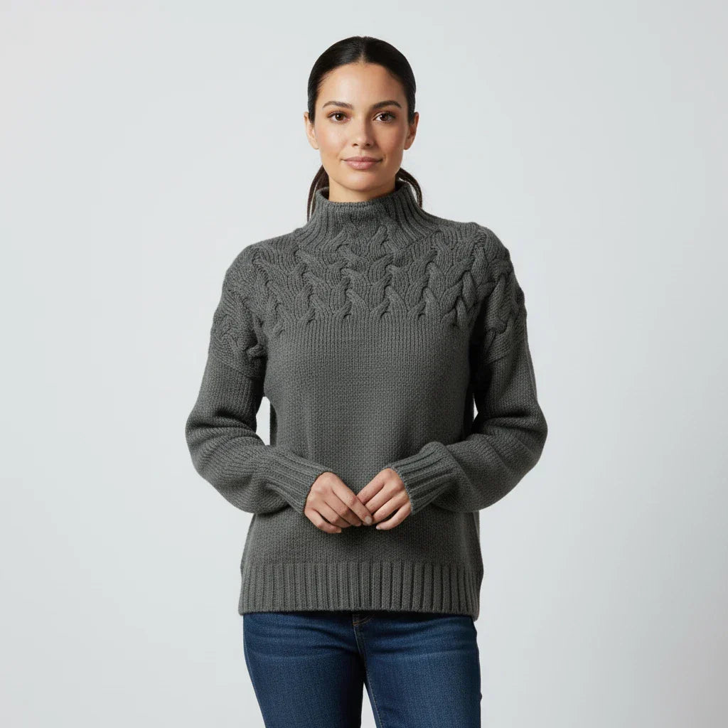 Women's Merino Wool Cable Knit Turtleneck Pullover
