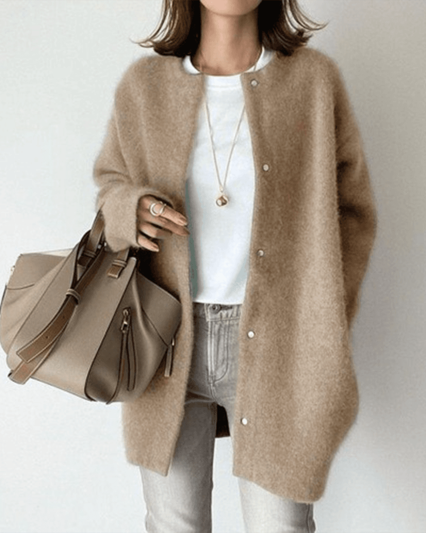 Bridget Long Knit Cardigan | Women's Round Neck Button Knit