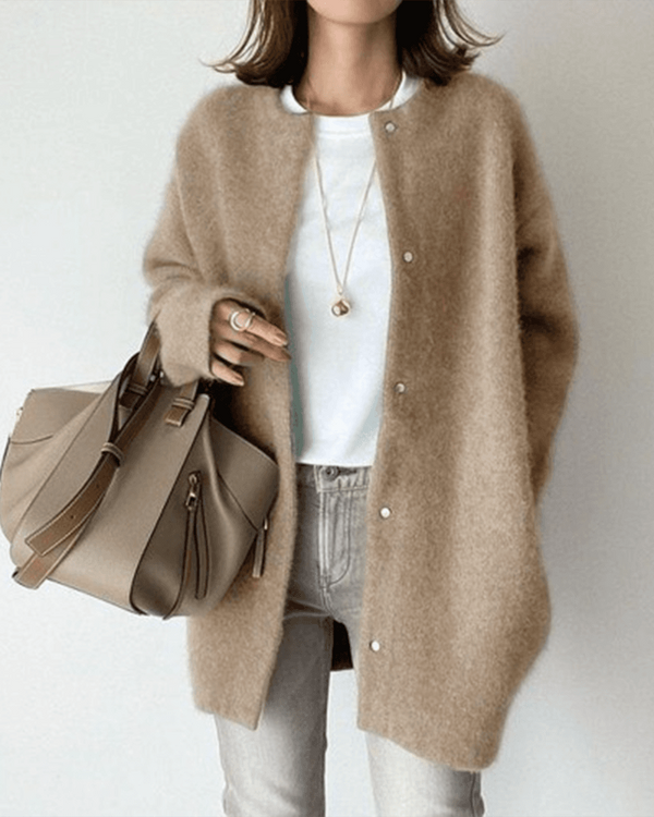Bridget Long Knit Cardigan | Women's Round Neck Button Knit