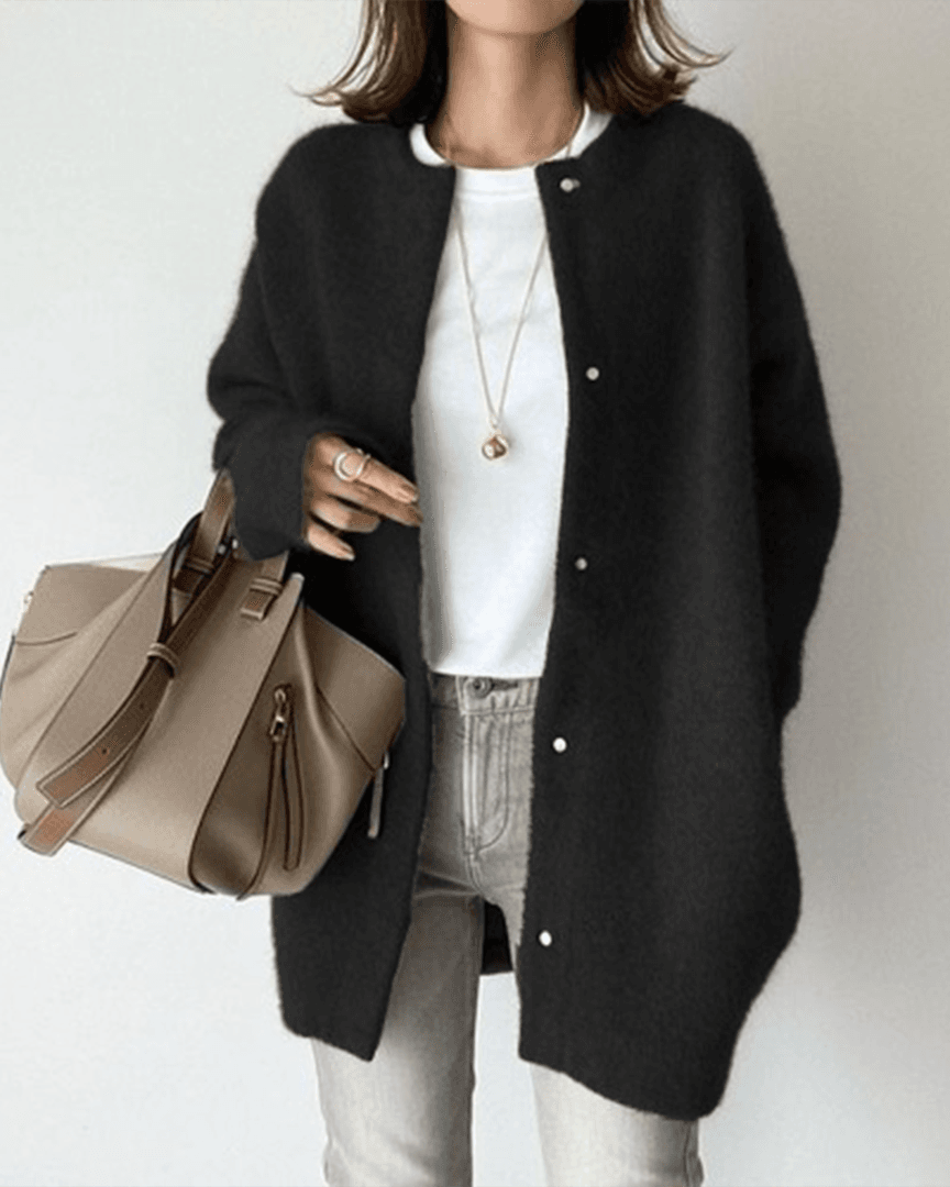 Bridget Long Knit Cardigan | Women's Round Neck Button Knit