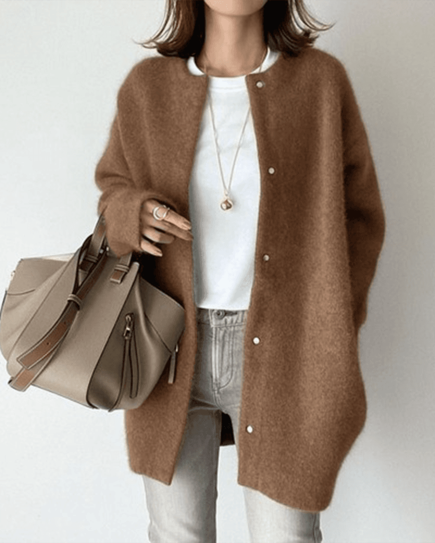 Bridget Long Knit Cardigan | Women's Round Neck Button Knit