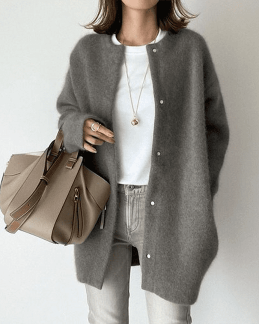 Bridget Long Knit Cardigan | Women's Round Neck Button Knit