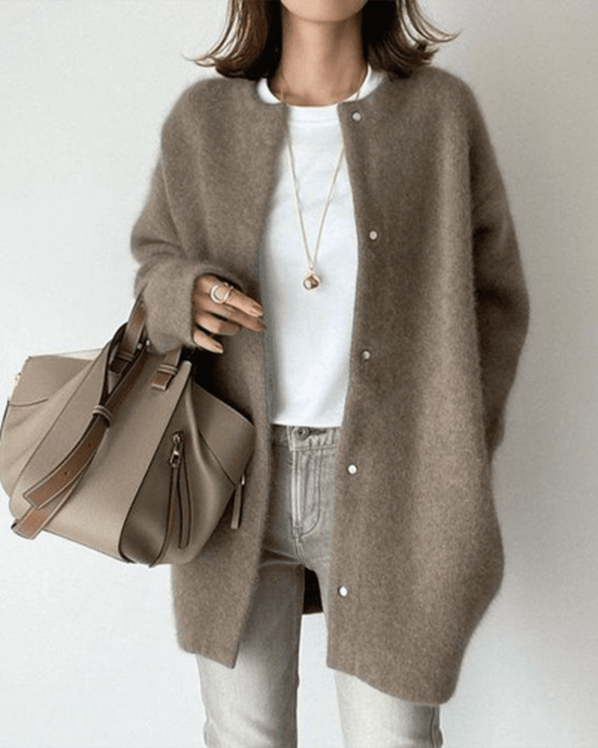 Bridget Long Knit Cardigan | Women's Round Neck Button Knit