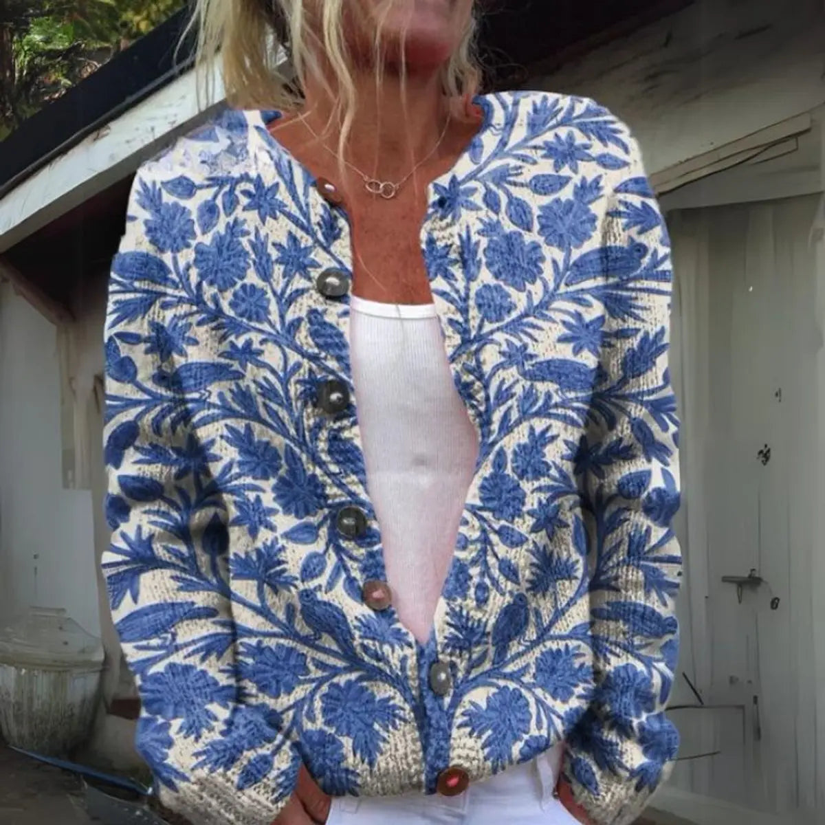 Sienna | Women's Floral Knit Button-Up Cardigan Vest