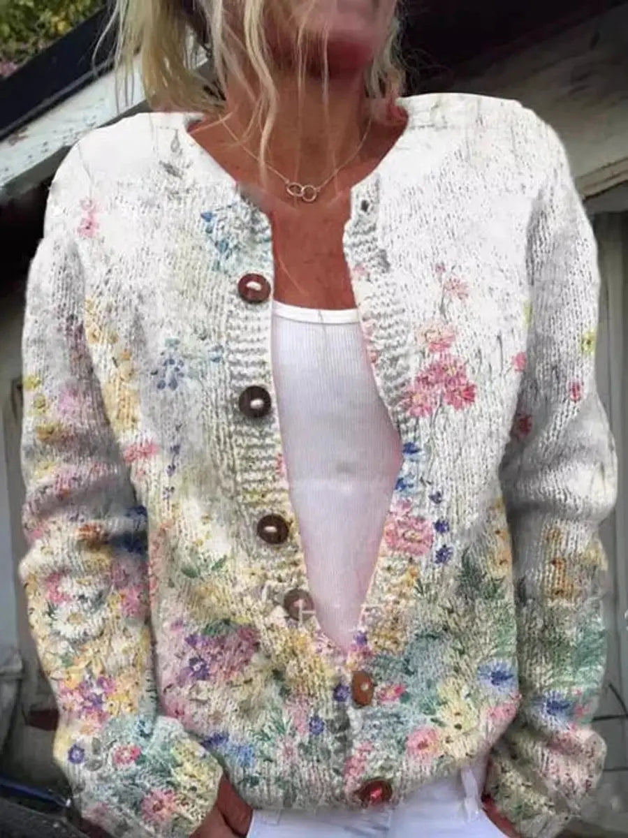 Sienna | Women's Floral Knit Button-Up Cardigan Vest