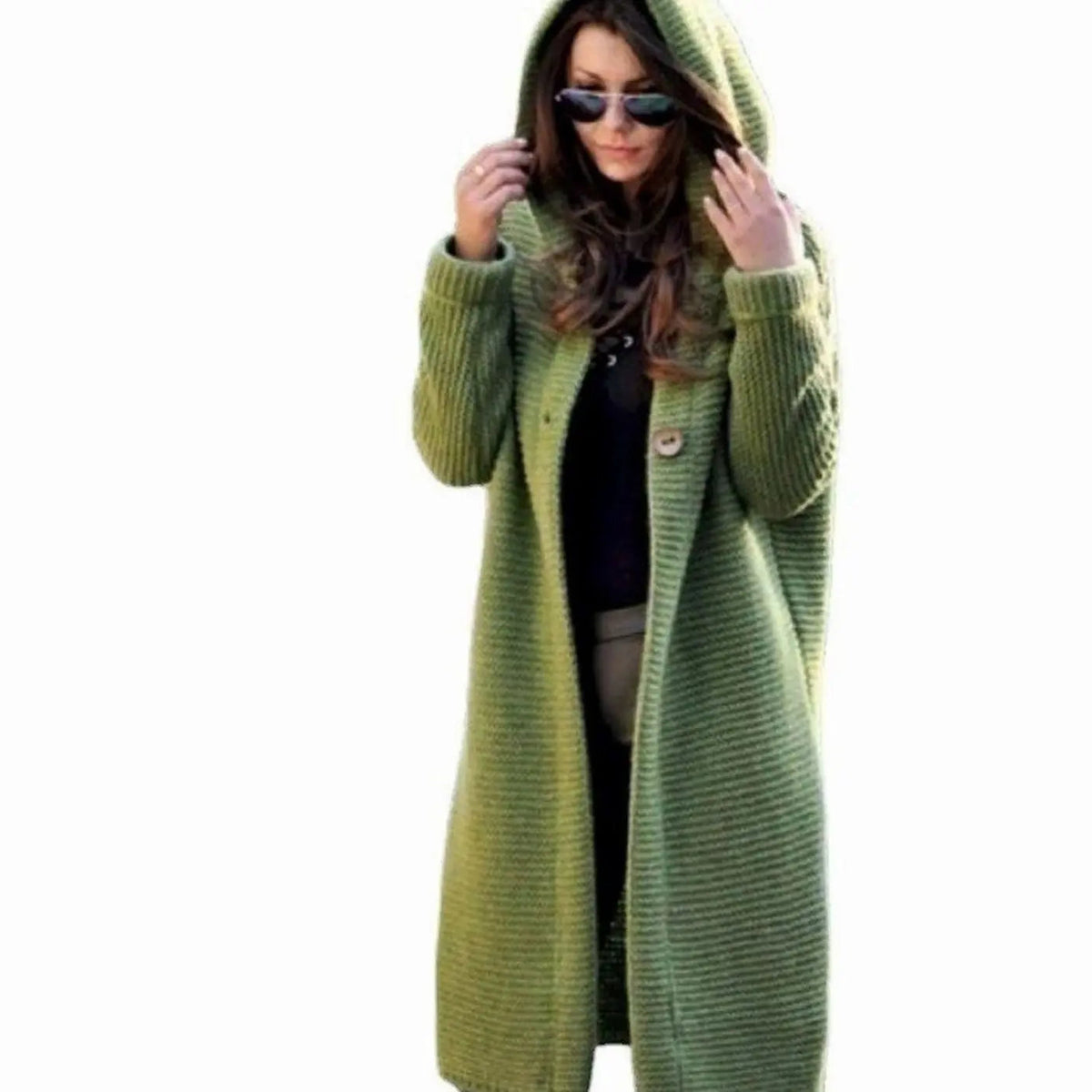 Rosie | Women's Hooded Long Knit Maxi Cardigan Ribbed Open Front