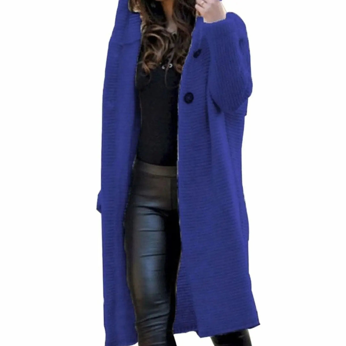 Rosie | Women's Hooded Long Knit Maxi Cardigan Ribbed Open Front