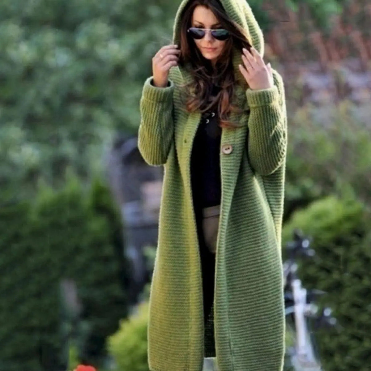 Rosie | Women's Hooded Long Knit Maxi Cardigan Ribbed Open Front