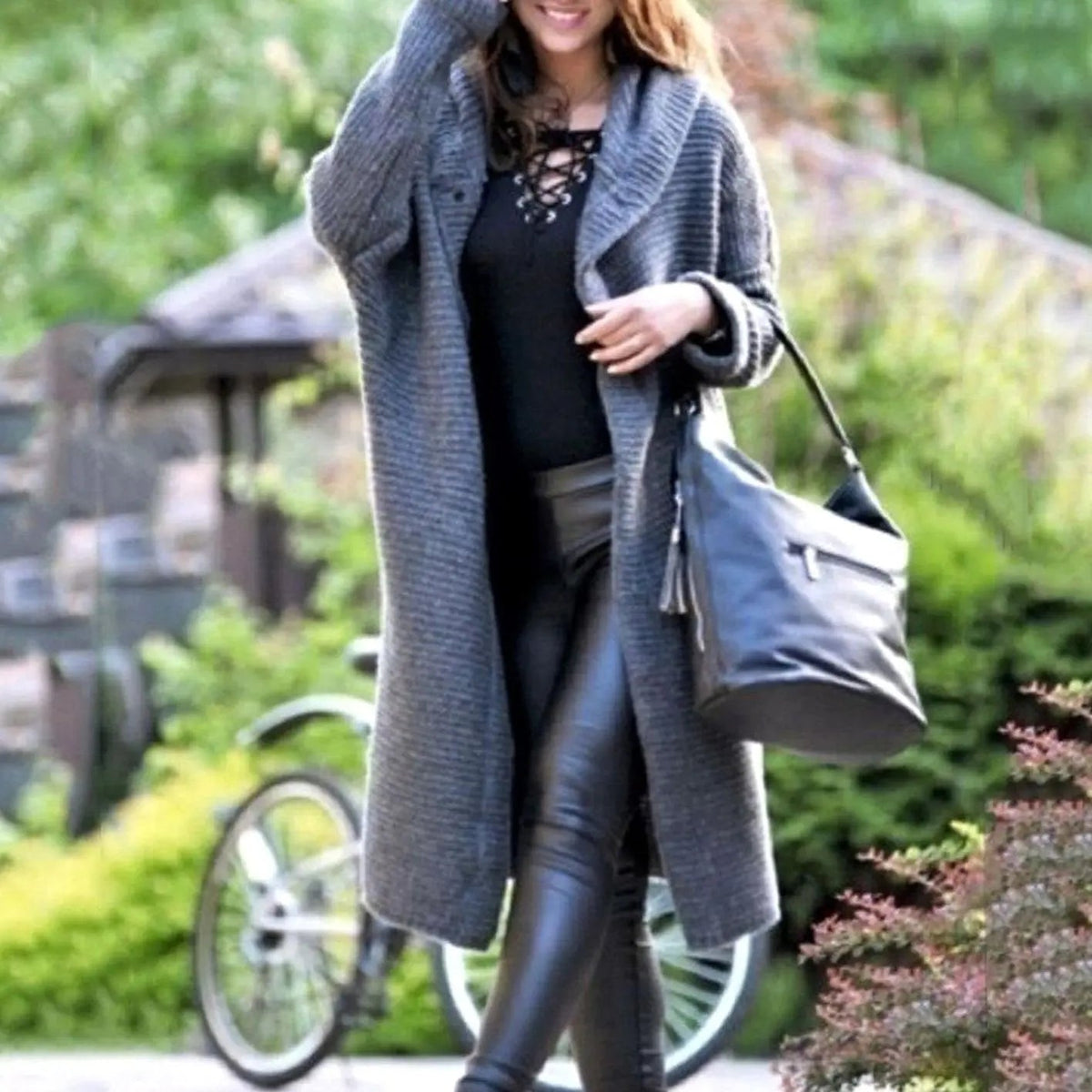 Rosie | Women's Hooded Long Knit Maxi Cardigan Ribbed Open Front