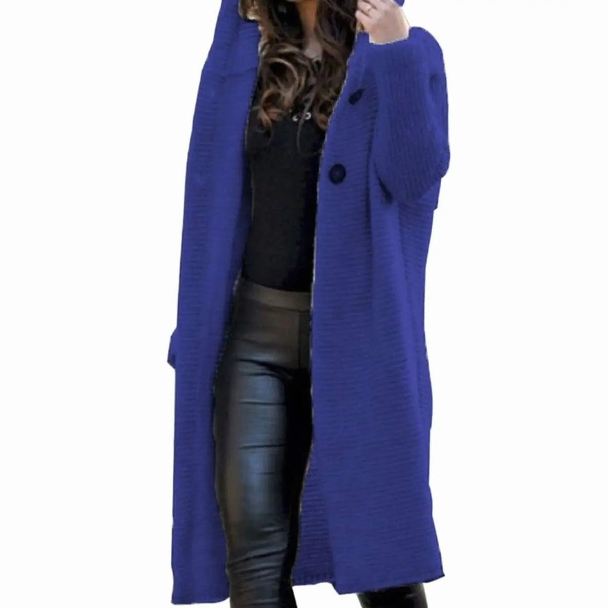 Rosie | Women's Hooded Long Knit Maxi Cardigan Ribbed Open Front