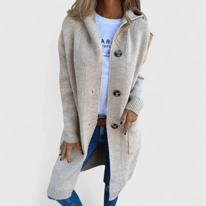 Aurelia Hooded Ribbed Cardigan | Women's Longline Button Knit