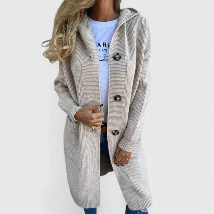 Aurelia Hooded Ribbed Cardigan | Women's Longline Button Knit