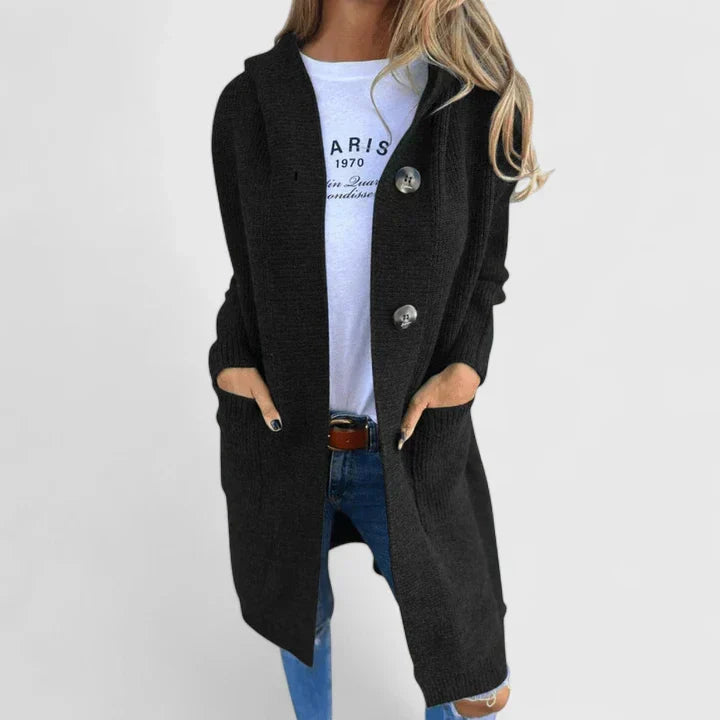 Aurelia Hooded Ribbed Cardigan | Women's Longline Button Knit