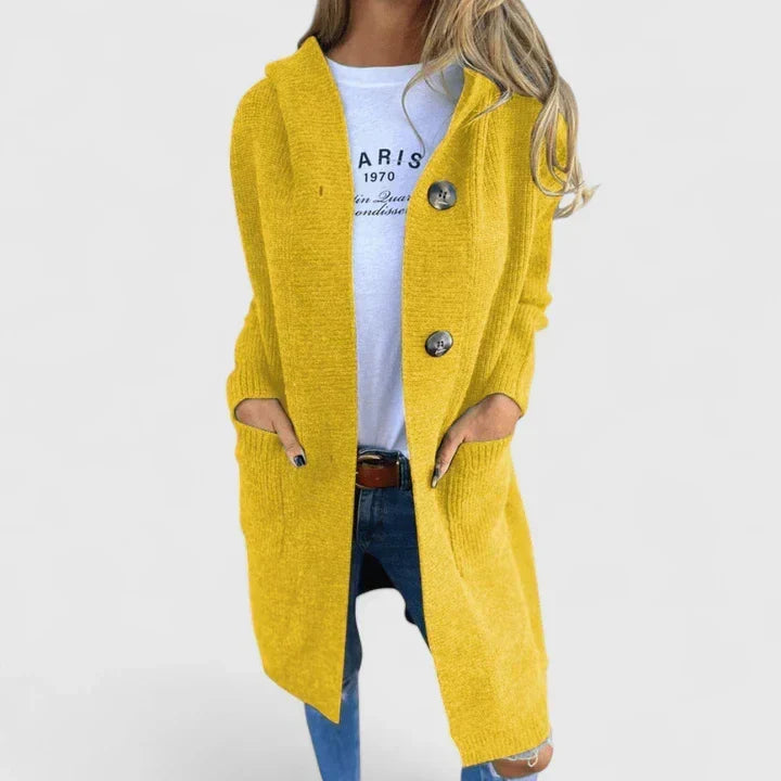 Aurelia Hooded Ribbed Cardigan | Women's Longline Button Knit
