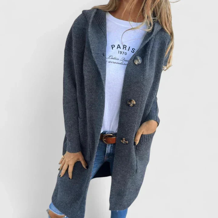 Aurelia Hooded Ribbed Cardigan | Women's Longline Button Knit